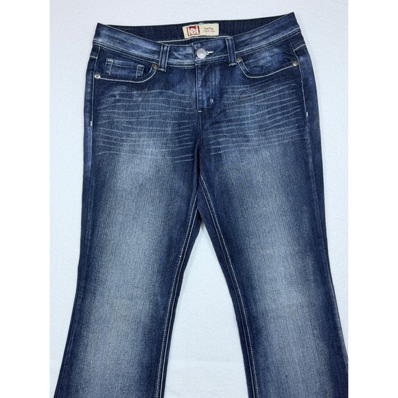 lei Denim - LEI Sophia Hipster Flare Jeans Y2K Dark Wash Whiskering Stretch Women Size 11